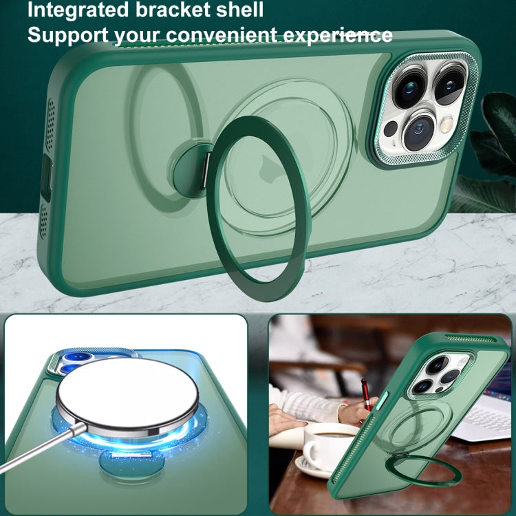 For iPhone 14 MagSafe Magnetic Holder Breathable Phone Case(Green) - iPhone 14 Cases by PMC Jewellery | Online Shopping South Africa | PMC Jewellery