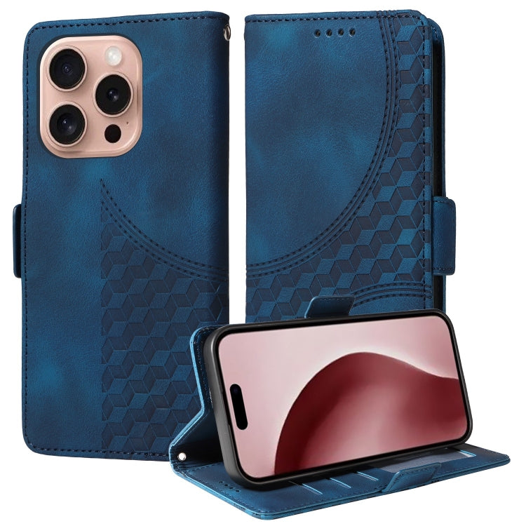 For iPhone 16 Pro Embossed Rhombus Starry Leather Phone Case(Blue) - iPhone 16 Pro Cases by PMC Jewellery | Online Shopping South Africa | PMC Jewellery | Buy Now Pay Later Mobicred