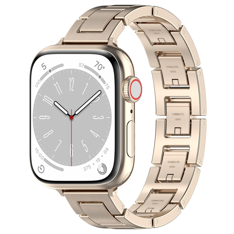 For Apple Watch Series 9 41mm H Slim Stainless Steel Watch Band(Starlight) - Watch Bands by PMC Jewellery | Online Shopping South Africa | PMC Jewellery