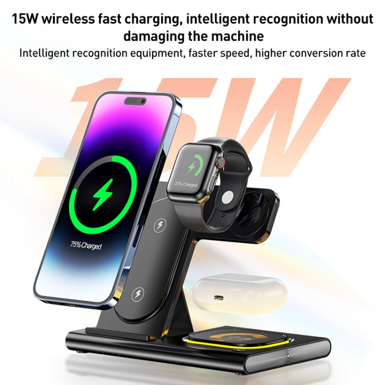A80 3 in 1 15W Folding Wireless Charger(Black) - Wireless Charger by PMC Jewellery | Online Shopping South Africa | PMC Jewellery | Buy Now Pay Later Mobicred