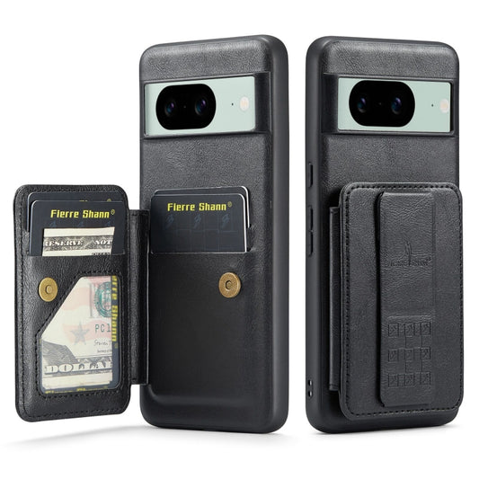 For Google Pixel 8a Fierre Shann Oil Wax Cow Leather Card Holder Back Phone Case(Black) - Google Cases by FIERRE SHANN | Online Shopping South Africa | PMC Jewellery | Buy Now Pay Later Mobicred