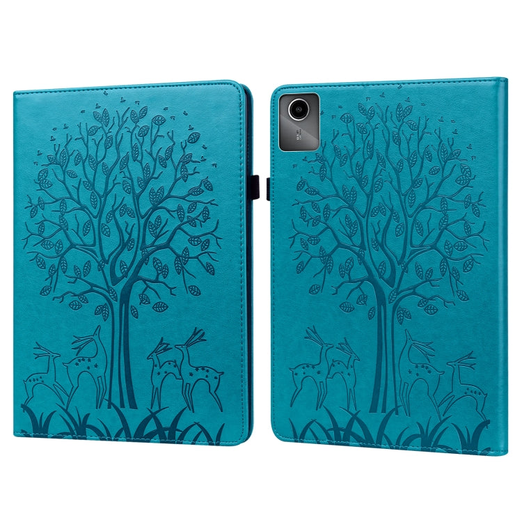 For Lenovo Tab M11 / Xiaoxin Pad 11 2024 Tree & Deer Embossed Leather Tablet Case(Blue) - Lenovo by PMC Jewellery | Online Shopping South Africa | PMC Jewellery | Buy Now Pay Later Mobicred