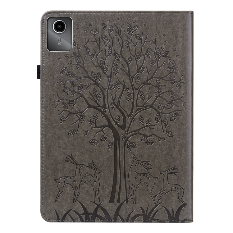 For Lenovo Tab M11 / Xiaoxin Pad 11 2024 Tree & Deer Embossed Leather Tablet Case(Grey) - Lenovo by PMC Jewellery | Online Shopping South Africa | PMC Jewellery | Buy Now Pay Later Mobicred