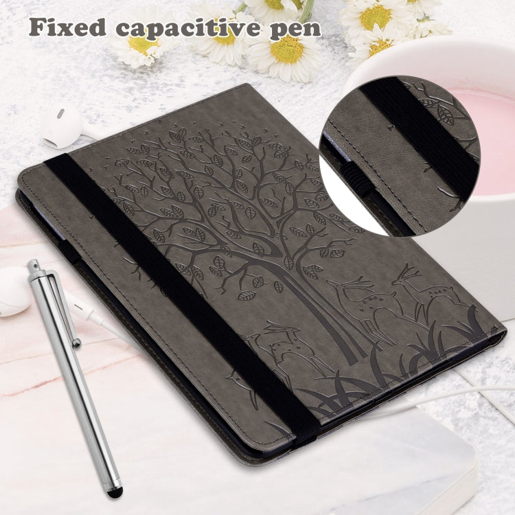 For Lenovo Tab M11 / Xiaoxin Pad 11 2024 Tree & Deer Embossed Leather Tablet Case(Grey) - Lenovo by PMC Jewellery | Online Shopping South Africa | PMC Jewellery | Buy Now Pay Later Mobicred