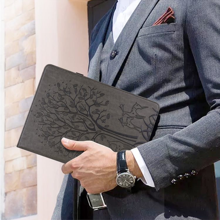 For Lenovo Tab M11 / Xiaoxin Pad 11 2024 Tree & Deer Embossed Leather Tablet Case(Grey) - Lenovo by PMC Jewellery | Online Shopping South Africa | PMC Jewellery | Buy Now Pay Later Mobicred