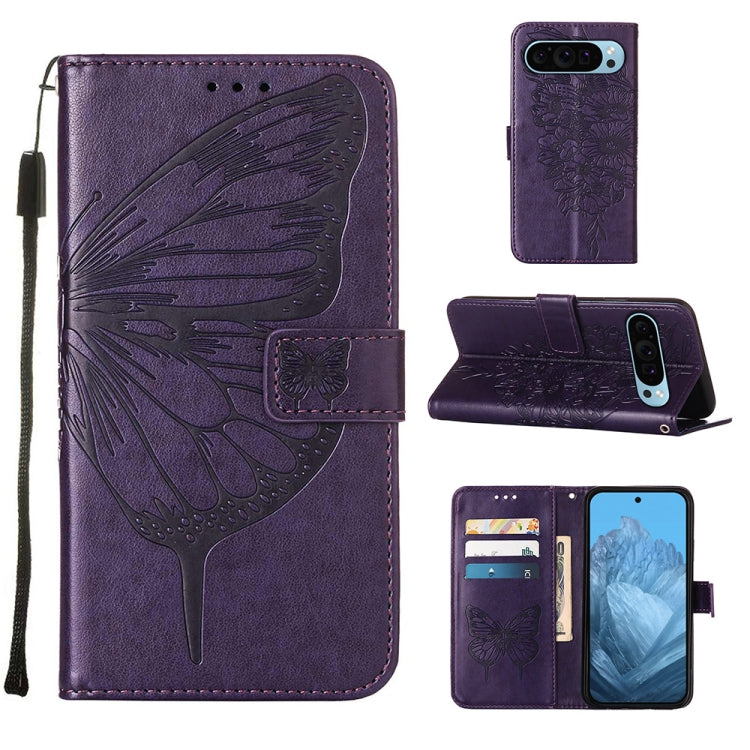 For Google Pixel 9 Embossed Butterfly Leather Phone Case(Dark Purple) - Google Cases by PMC Jewellery | Online Shopping South Africa | PMC Jewellery | Buy Now Pay Later Mobicred