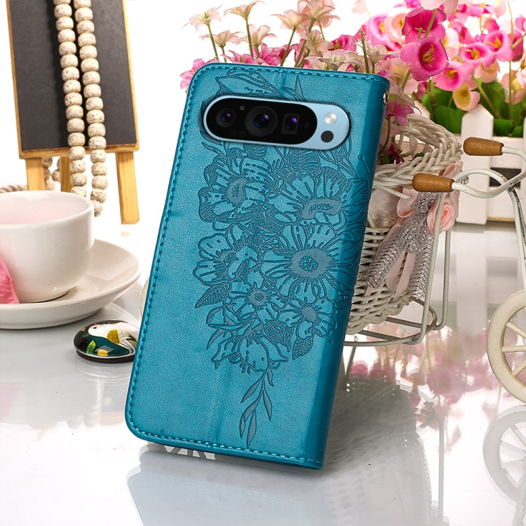 For Google Pixel 9 Embossed Butterfly Leather Phone Case(Blue) - Google Cases by PMC TechLife | Online Shopping South Africa | PMC TechLife | Buy Now Pay Later Mobicred