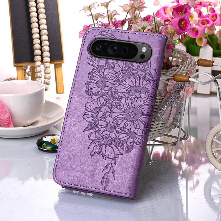 For Google Pixel 9 Pro Embossed Butterfly Leather Phone Case(Purple) - Google Cases by PMC Jewellery | Online Shopping South Africa | PMC Jewellery | Buy Now Pay Later Mobicred