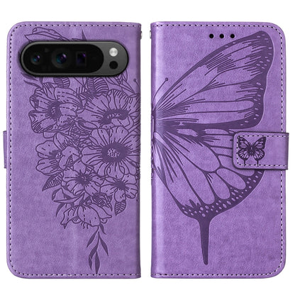 For Google Pixel 9 Pro Embossed Butterfly Leather Phone Case(Purple) - Google Cases by PMC Jewellery | Online Shopping South Africa | PMC Jewellery | Buy Now Pay Later Mobicred