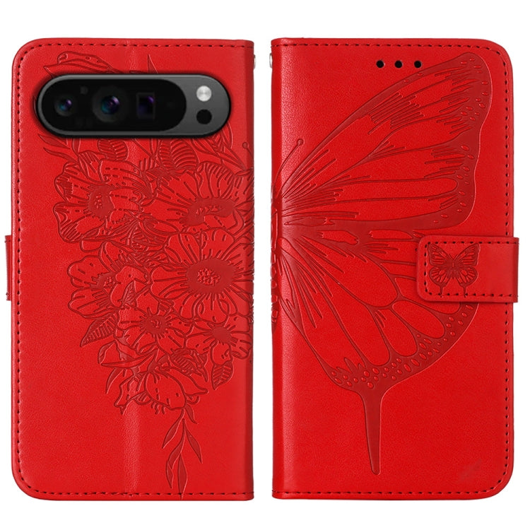 For Google Pixel 9 Pro Embossed Butterfly Leather Phone Case(Red) - Google Cases by PMC TechLife | Online Shopping South Africa | PMC TechLife | Buy Now Pay Later Mobicred