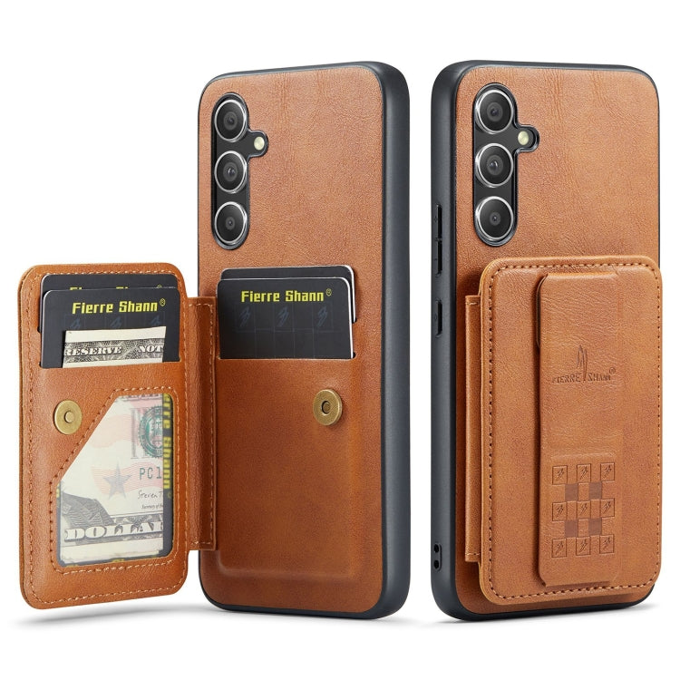 For Samsung Galaxy S24+ 5G Fierre Shann Oil Wax Cow Leather Card Holder Back Phone Case(Brown) - Galaxy S24+ 5G Cases by FIERRE SHANN | Online Shopping South Africa | PMC Jewellery | Buy Now Pay Later Mobicred