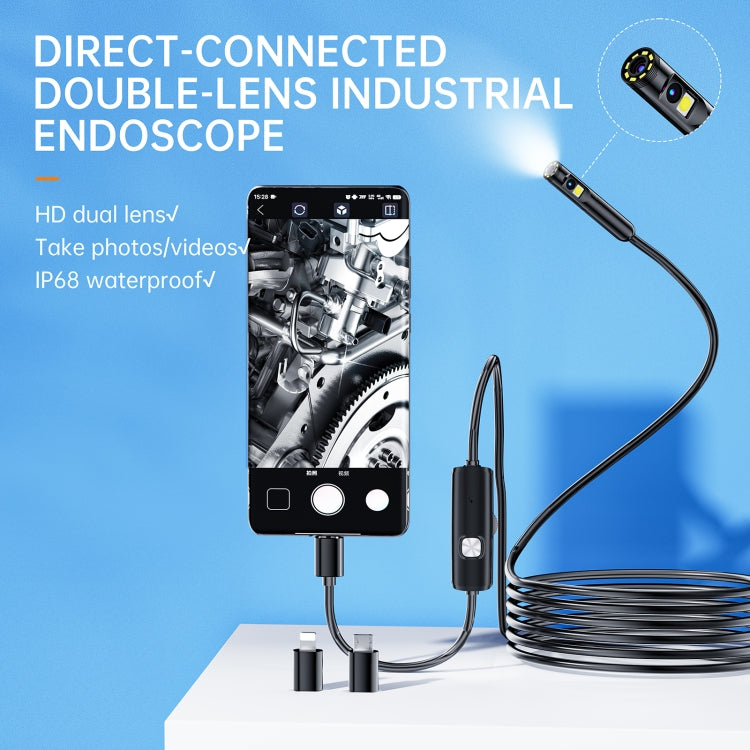 AN112 8mm Double Lenses HD Industry Endoscope Type-C + Micro USB + 8 Pin Connection, Length:10m Soft Tube -  by PMC Jewellery | Online Shopping South Africa | PMC Jewellery | Buy Now Pay Later Mobicred