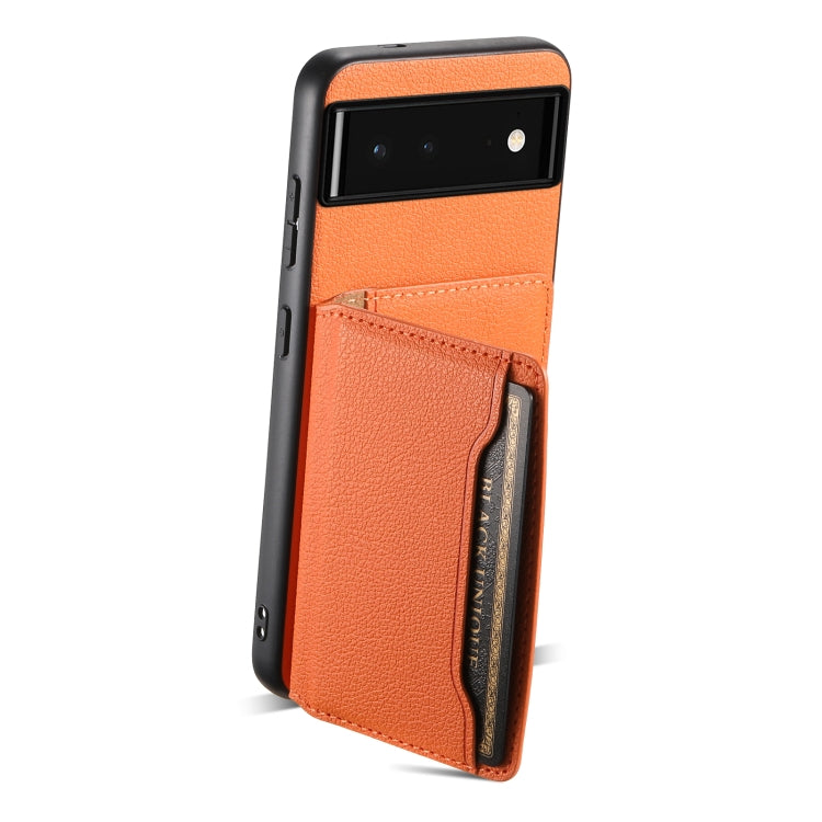 For Google Pixel 6 Calf Texture Card Bag Design Full Coverage Phone Case(Orange) - Google Cases by PMC TechLife | Online Shopping South Africa | PMC TechLife | Buy Now Pay Later Mobicred