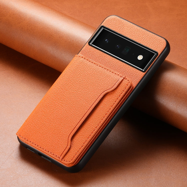 For Google Pixel 6 Pro Calf Texture Card Bag Design Full Coverage Phone Case(Orange) - Google Cases by PMC TechLife | Online Shopping South Africa | PMC TechLife | Buy Now Pay Later Mobicred