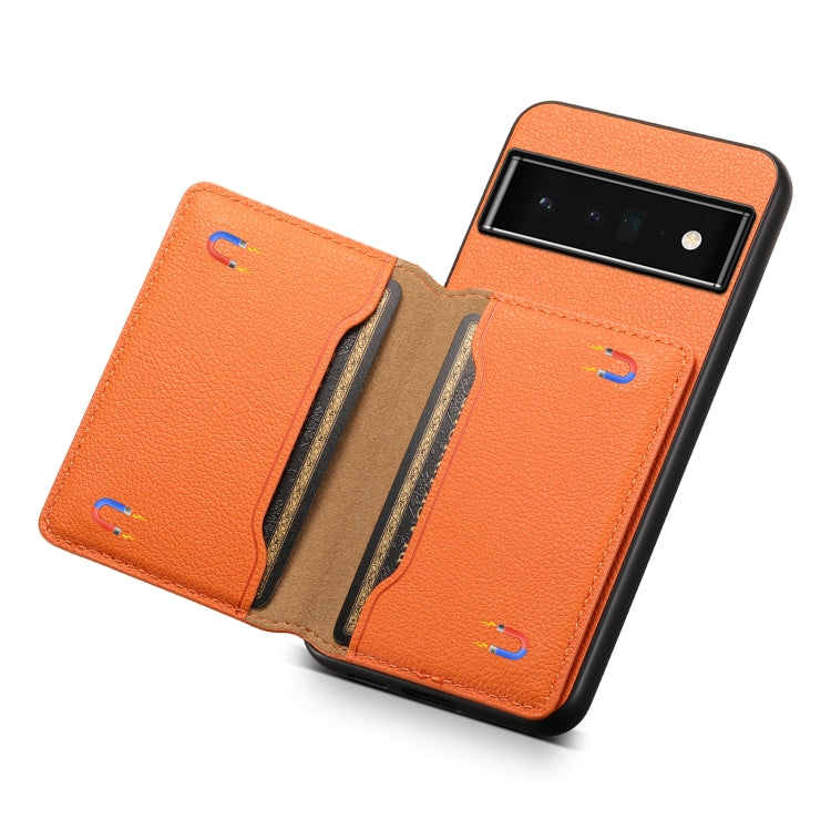 For Google Pixel 6 Pro Calf Texture Card Bag Design Full Coverage Phone Case(Orange) - Google Cases by PMC Jewellery | Online Shopping South Africa | PMC Jewellery | Buy Now Pay Later Mobicred