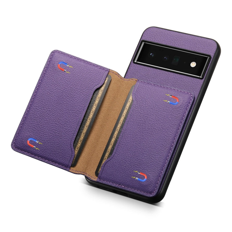 For Google Pixel 6 Pro Calf Texture Card Bag Design Full Coverage Phone Case(Purple) - Google Cases by PMC Jewellery | Online Shopping South Africa | PMC Jewellery | Buy Now Pay Later Mobicred