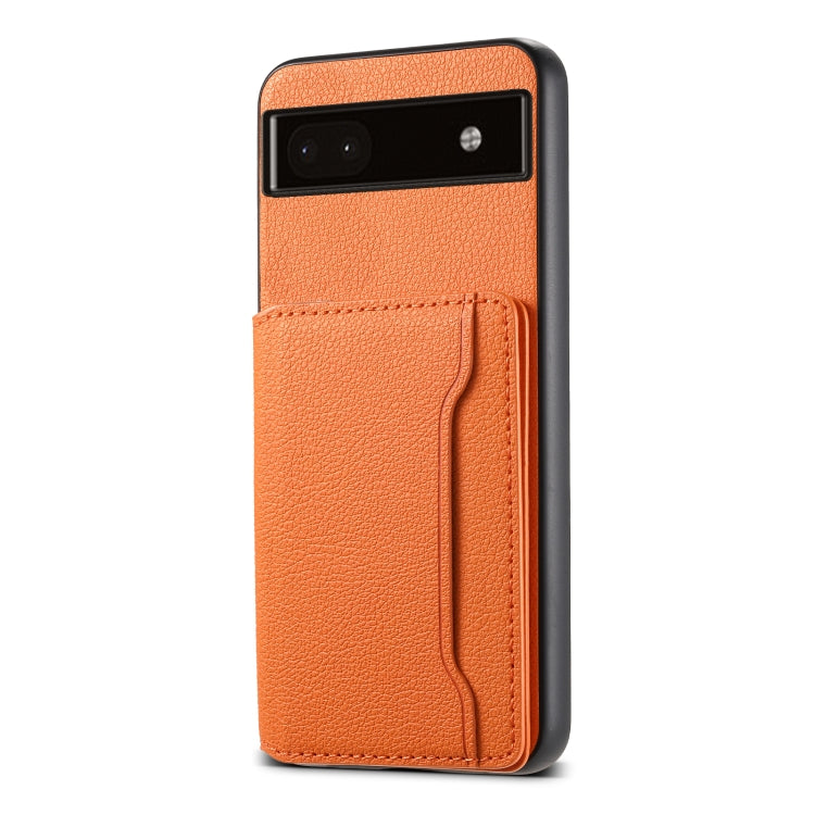 For Google Pixel 6a Calf Texture Card Bag Design Full Coverage Phone Case(Orange) - Google Cases by PMC TechLife | Online Shopping South Africa | PMC TechLife | Buy Now Pay Later Mobicred