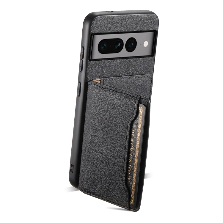 For Google Pixel 7 Pro 5G Calf Texture Card Bag Design Full Coverage Phone Case(Black) - Google Cases by PMC TechLife | Online Shopping South Africa | PMC TechLife | Buy Now Pay Later Mobicred