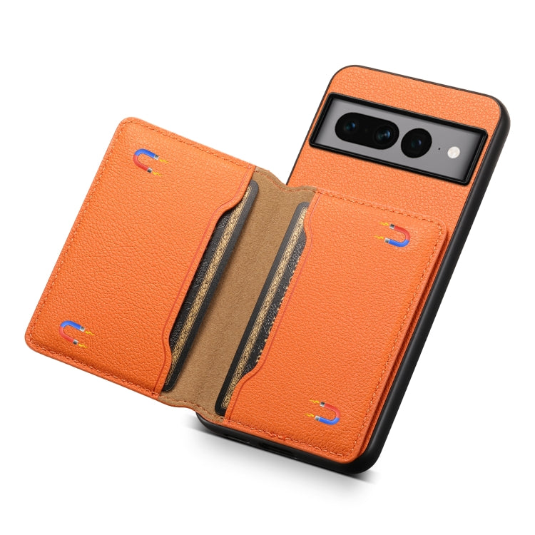 For Google Pixel 7 Pro 5G Calf Texture Card Bag Design Full Coverage Phone Case(Orange) - Google Cases by PMC Jewellery | Online Shopping South Africa | PMC Jewellery | Buy Now Pay Later Mobicred