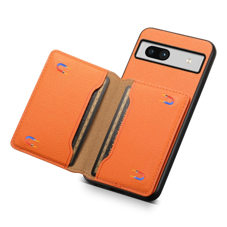 For Google Pixel 7a Calf Texture Card Bag Design Full Coverage Phone Case(Orange) - Google Cases by PMC TechLife | Online Shopping South Africa | PMC TechLife | Buy Now Pay Later Mobicred