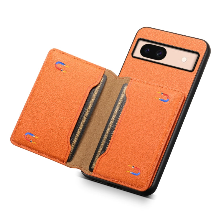For Google Pixel 8a Calf Texture Card Bag Design Full Coverage Phone Case(Orange) - Google Cases by PMC TechLife | Online Shopping South Africa | PMC TechLife | Buy Now Pay Later Mobicred