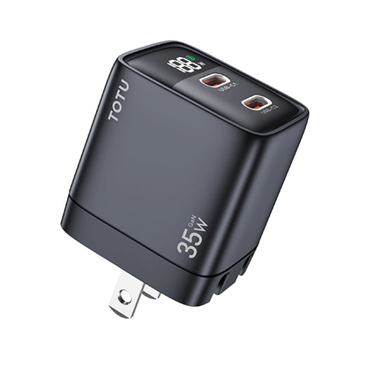 TOTU 35W GaN Dual USB-C/Type-C Smart Digital Display Charger, Plug:US Plug(Black) - USB Charger by TOTUDESIGN | Online Shopping South Africa | PMC Jewellery | Buy Now Pay Later Mobicred