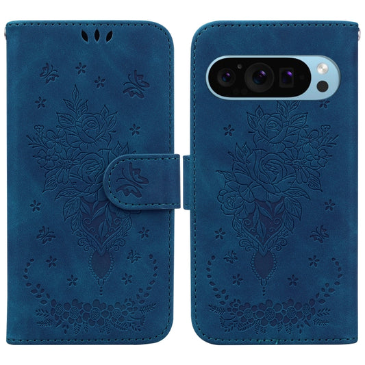 For Google Pixel 9 Pro Butterfly Rose Embossed Leather Phone Case(Blue) - Google Cases by PMC Jewellery | Online Shopping South Africa | PMC Jewellery | Buy Now Pay Later Mobicred