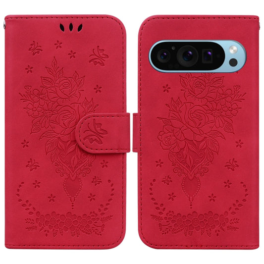 For Google Pixel 9 Pro Butterfly Rose Embossed Leather Phone Case(Red) - Google Cases by PMC Jewellery | Online Shopping South Africa | PMC Jewellery | Buy Now Pay Later Mobicred