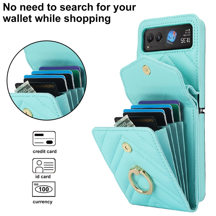 For Motorola Razr 40 V-shaped RFID Card Slot Phone Case with Ring Holder(Green) - Motorola Cases by PMC TechLife | Online Shopping South Africa | PMC TechLife | Buy Now Pay Later Mobicred