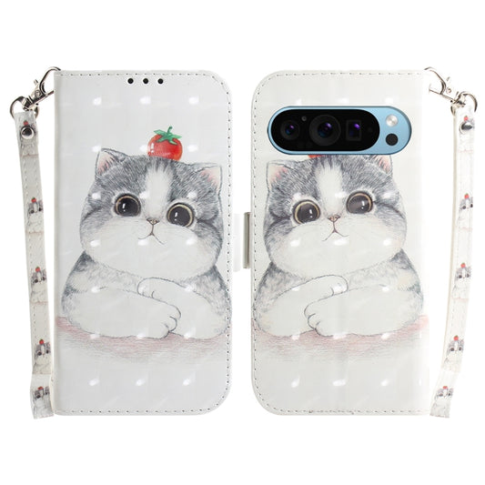 For Google Pixel 9 Pro 3D Colored Horizontal Flip Leather Phone Case(Cute Cat) - Google Cases by PMC Jewellery | Online Shopping South Africa | PMC Jewellery | Buy Now Pay Later Mobicred