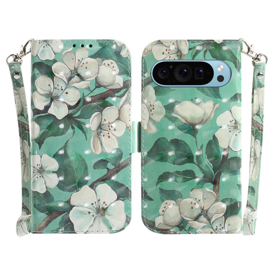 For Google Pixel 9 3D Colored Horizontal Flip Leather Phone Case(Watercolor Flower) - Google Cases by PMC Jewellery | Online Shopping South Africa | PMC Jewellery | Buy Now Pay Later Mobicred