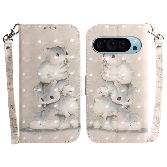 For Google Pixel 9 3D Colored Horizontal Flip Leather Phone Case(Squirrels) - Google Cases by PMC Jewellery | Online Shopping South Africa | PMC Jewellery | Buy Now Pay Later Mobicred