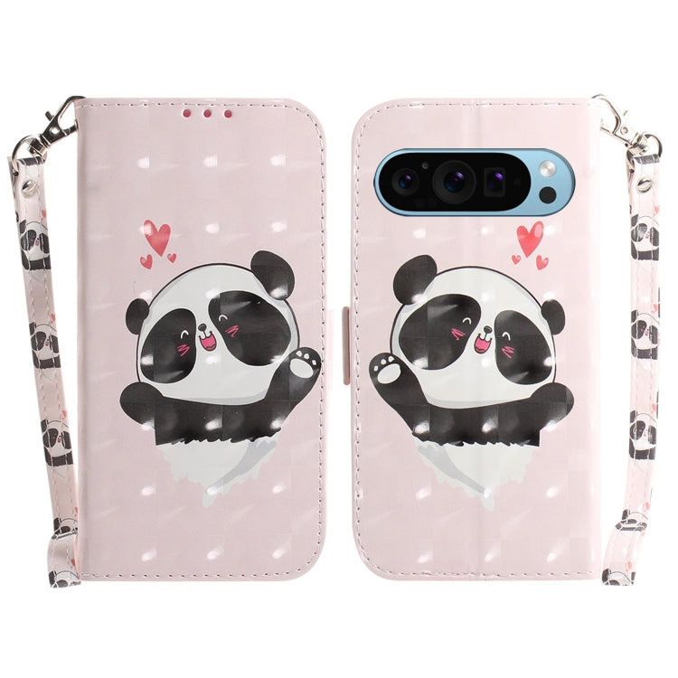 For Google Pixel 9 3D Colored Horizontal Flip Leather Phone Case(Heart Panda) - Google Cases by PMC Jewellery | Online Shopping South Africa | PMC Jewellery | Buy Now Pay Later Mobicred