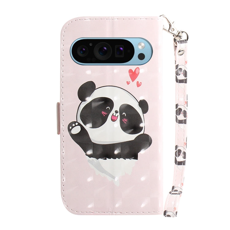 For Google Pixel 9 3D Colored Horizontal Flip Leather Phone Case(Heart Panda) - Google Cases by PMC Jewellery | Online Shopping South Africa | PMC Jewellery | Buy Now Pay Later Mobicred