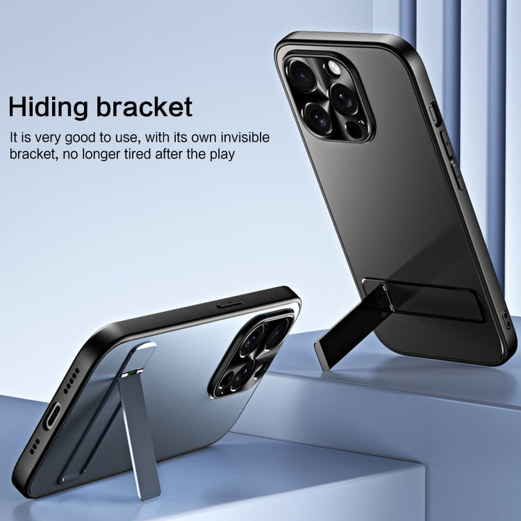For iPhone 14 Pro R-JUST RJ-61 Electroplating Frosted TPU + PC Phone Case with Holder(Silver) - iPhone 14 Pro Cases by R-JUST | Online Shopping South Africa | PMC TechLife