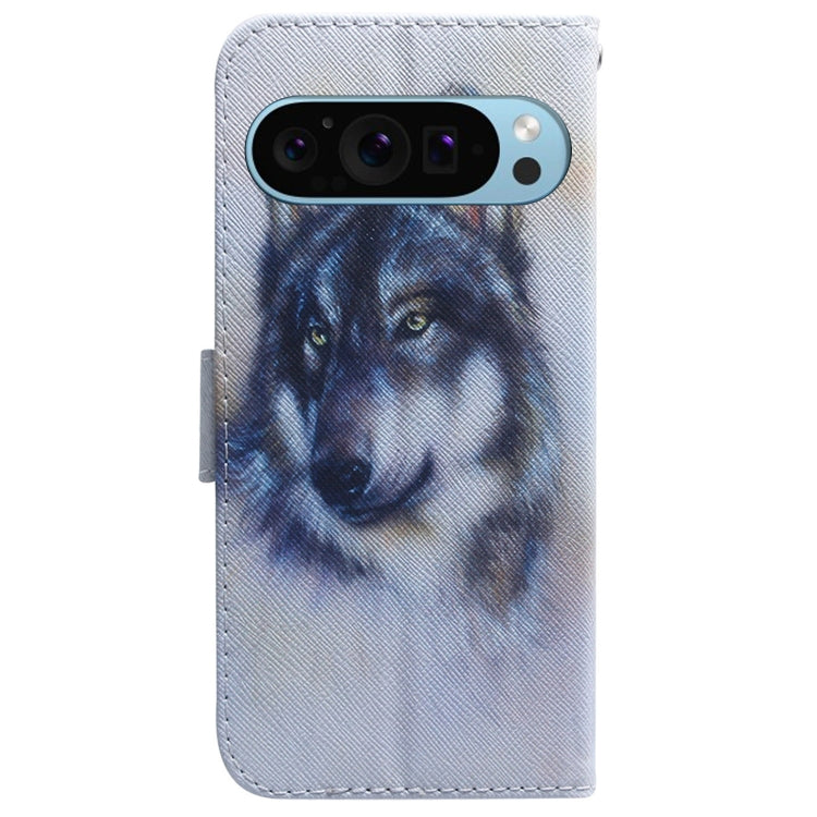 For Google Pixel 9 Pro Coloured Drawing Flip Leather Phone Case(White Wolf) - Google Cases by PMC TechLife | Online Shopping South Africa | PMC TechLife | Buy Now Pay Later Mobicred