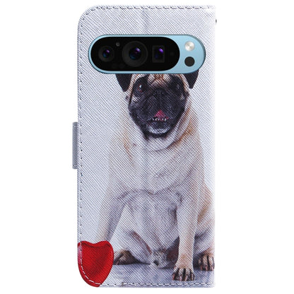 For Google Pixel 9 Coloured Drawing Flip Leather Phone Case(Pug) - Google Cases by PMC Jewellery | Online Shopping South Africa | PMC Jewellery | Buy Now Pay Later Mobicred