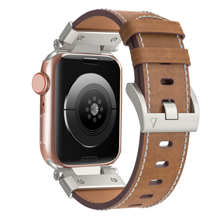 For Apple Watch Series 8 45mm Mecha Style Leather Watch Band(Dark Brown) - Watch Bands by PMC TechLife | Online Shopping South Africa | PMC TechLife
