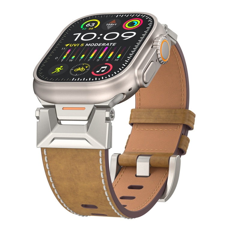 For Apple Watch SE 2022 44mm Mecha Style Leather Watch Band(Light Brown) - Watch Bands by PMC Jewellery | Online Shopping South Africa | PMC Jewellery