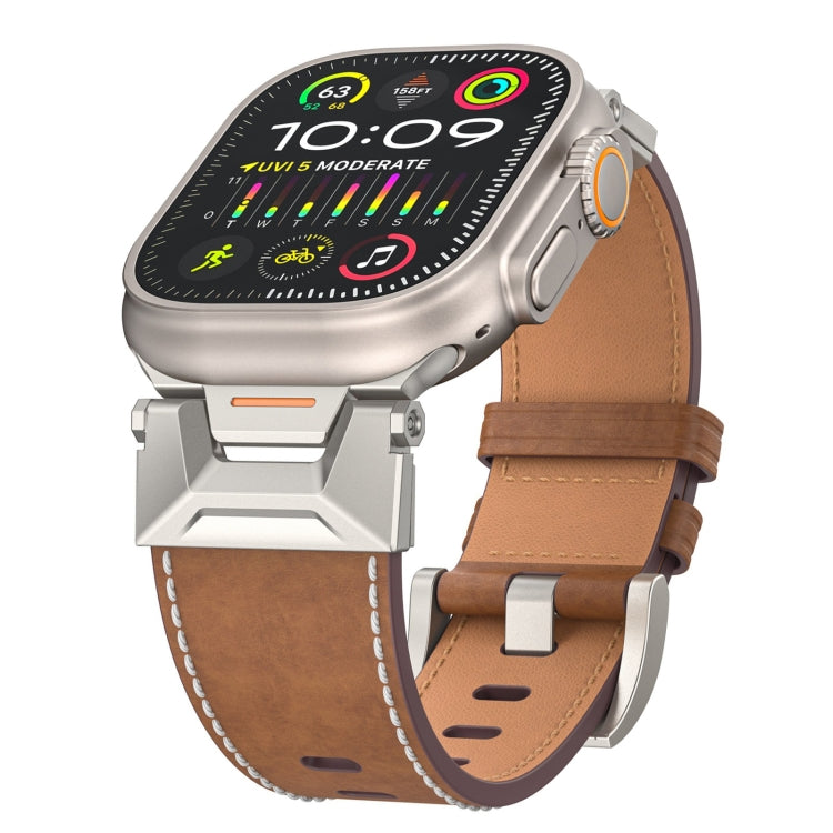 For Apple Watch SE 44mm Mecha Style Leather Watch Band(Dark Brown) - Watch Bands by PMC TechLife | Online Shopping South Africa | PMC TechLife