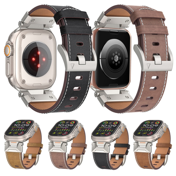 For Apple Watch SE 2022 44mm Mecha Style Leather Watch Band(Light Brown) - free shipping - PMC TechLife - Order now!