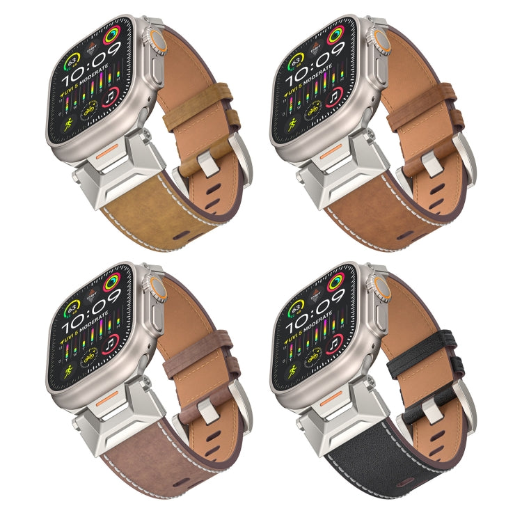 For Apple Watch SE 44mm Mecha Style Leather Watch Band(Black Napa) - Watch Bands by PMC TechLife | Online Shopping South Africa | PMC TechLife