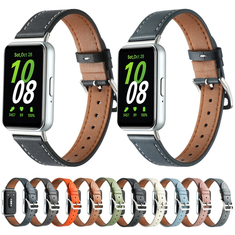 For Samsung Galaxy Fit 3 Sewing Thread Genuine Leather Watch Band(Orange) - Watch Bands by PMC TechLife | Online Shopping South Africa | PMC TechLife | Buy Now Pay Later Mobicred