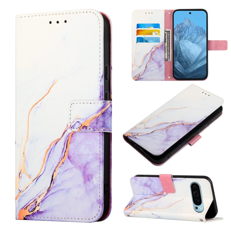 For Google Pixel 9 PT003 Marble Pattern Flip Leather Phone Case(White Purple) - Google Cases by PMC Jewellery | Online Shopping South Africa | PMC Jewellery | Buy Now Pay Later Mobicred