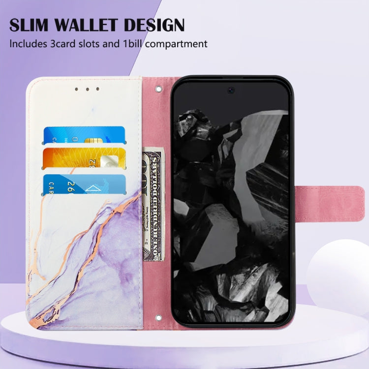 For Google Pixel 9 Pro PT003 Marble Pattern Flip Leather Phone Case(White Purple) - Google Cases by PMC Jewellery | Online Shopping South Africa | PMC Jewellery | Buy Now Pay Later Mobicred