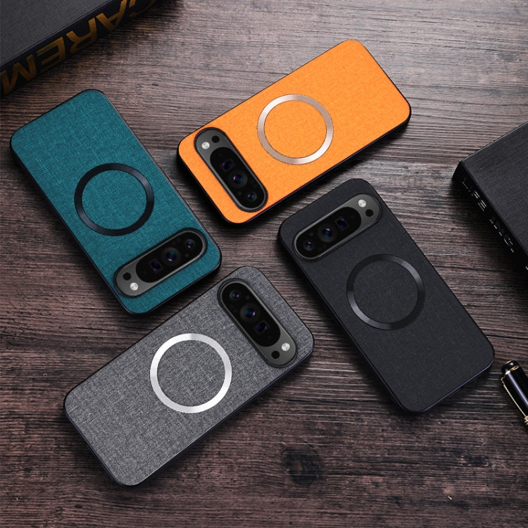 For Google Pixel 9 Pro CD Magnetic Ring Cloth Texture PU Phone Case(Grey) - Google Cases by PMC TechLife | Online Shopping South Africa | PMC TechLife | Buy Now Pay Later Mobicred