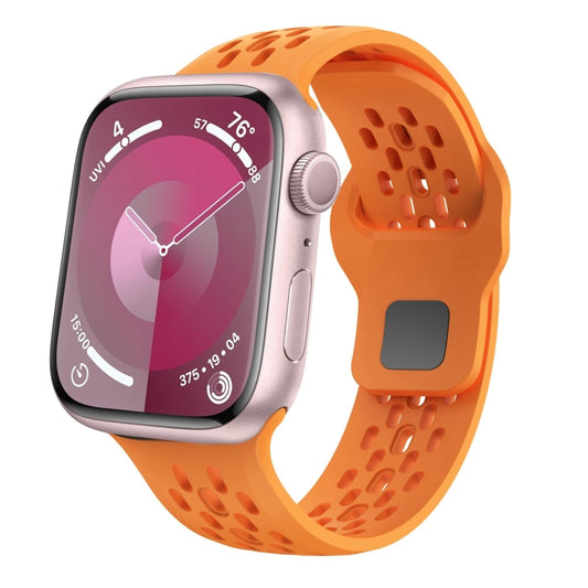 For Apple Watch Series 7 45mm Oval Holes Fluororubber Watch Band(Orange) - Watch Bands by PMC Jewellery | Online Shopping South Africa | PMC Jewellery