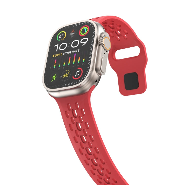 For Apple Watch 42mm Oval Holes Fluororubber Watch Band(Red) - Watch Bands by PMC TechLife | Online Shopping South Africa | PMC TechLife