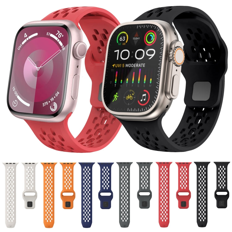 For Apple Watch 42mm Oval Holes Fluororubber Watch Band(Black) - Watch Bands by PMC TechLife | Online Shopping South Africa | PMC TechLife