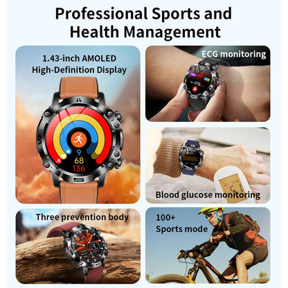 ET482 1.43 inch AMOLED Screen Sports Smart Watch Support Bluethooth Call /  ECG Function(Black Steel Band) - Smart Watches by PMC Jewellery | Online Shopping South Africa | PMC Jewellery